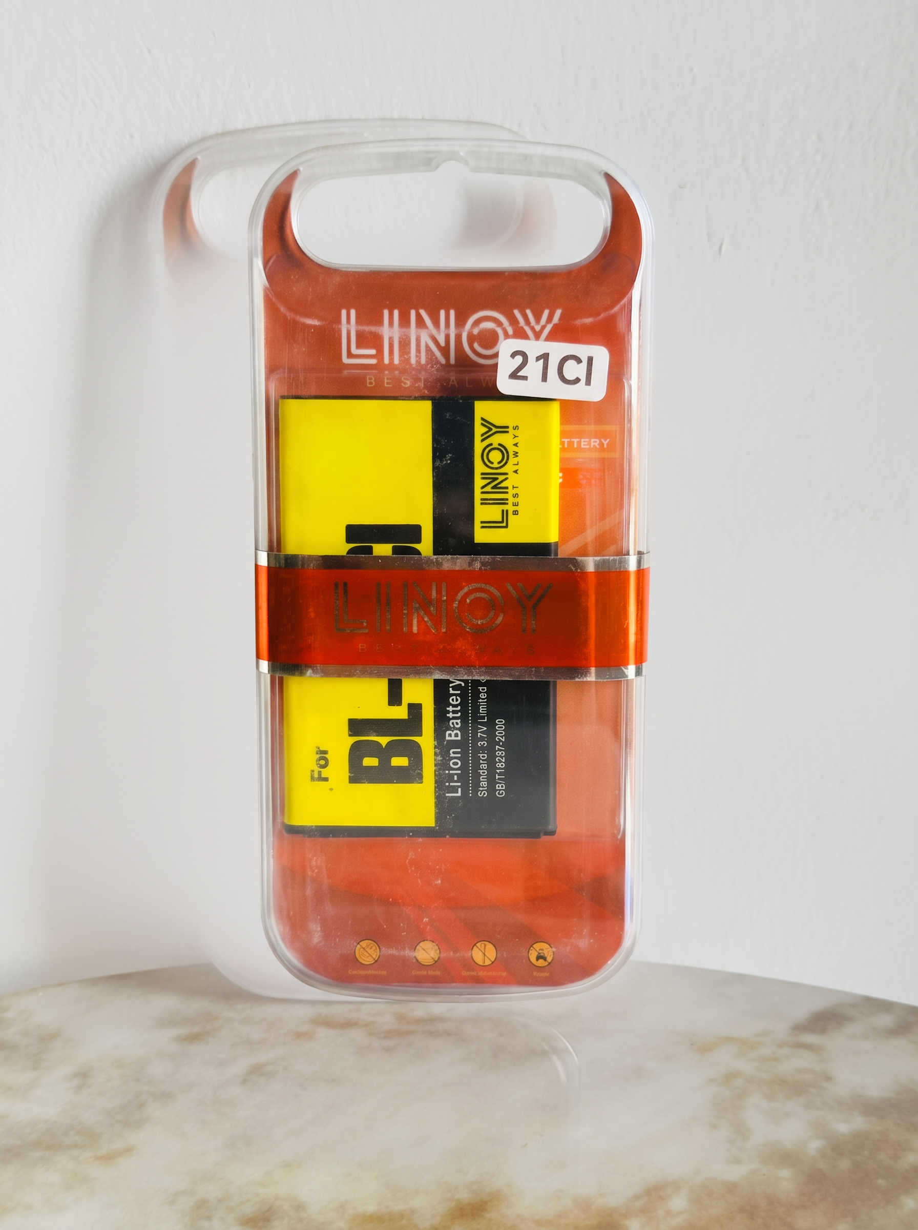LINOY BL-21CI battery in sealed Vermilion Series packaging