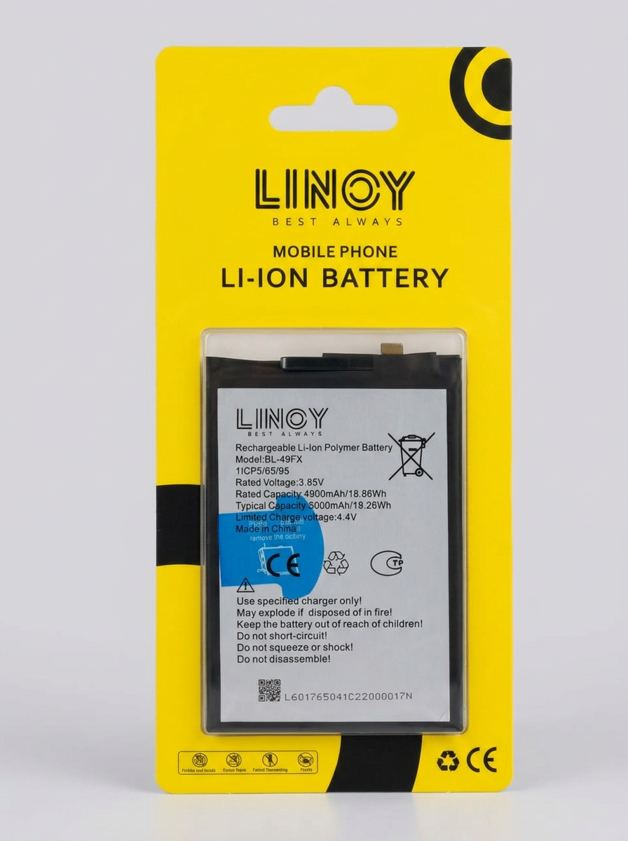 Polished front view of the LINOY BL-49FX battery retail card