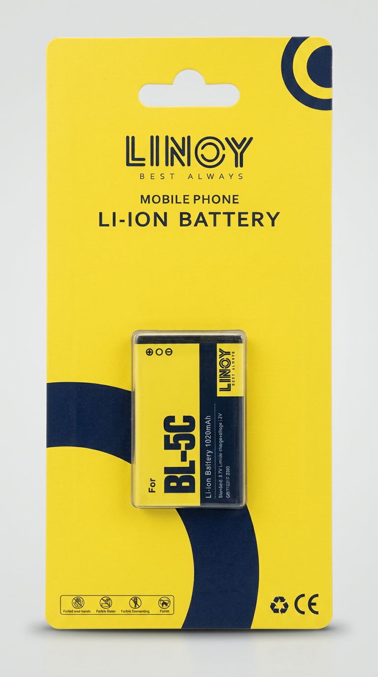 LINOY BL-5C battery sealed on the yellow LINOY hang-tab retail card