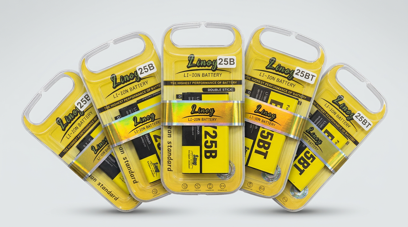 Five LINOY 25BT Gold Series packs arranged in a fan display