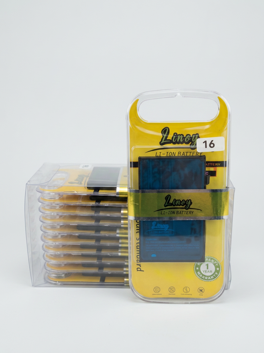 LINOY clamshell battery pack beside a stack of packs prepared for distribution